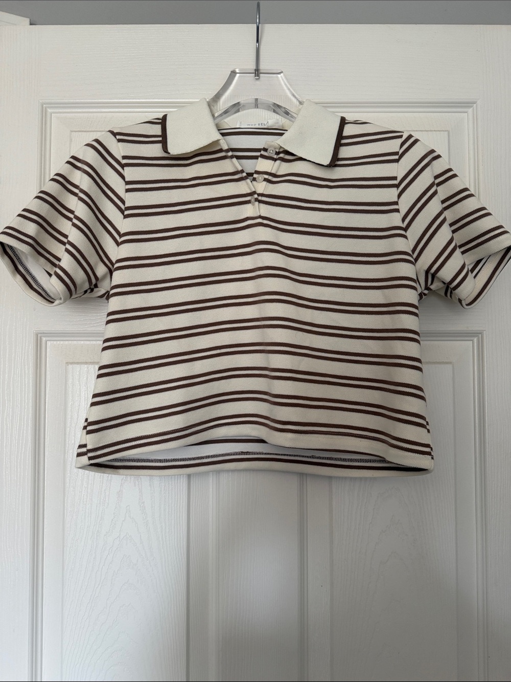MOD REF Cream and Brown Striped Rugby Sweater Polo